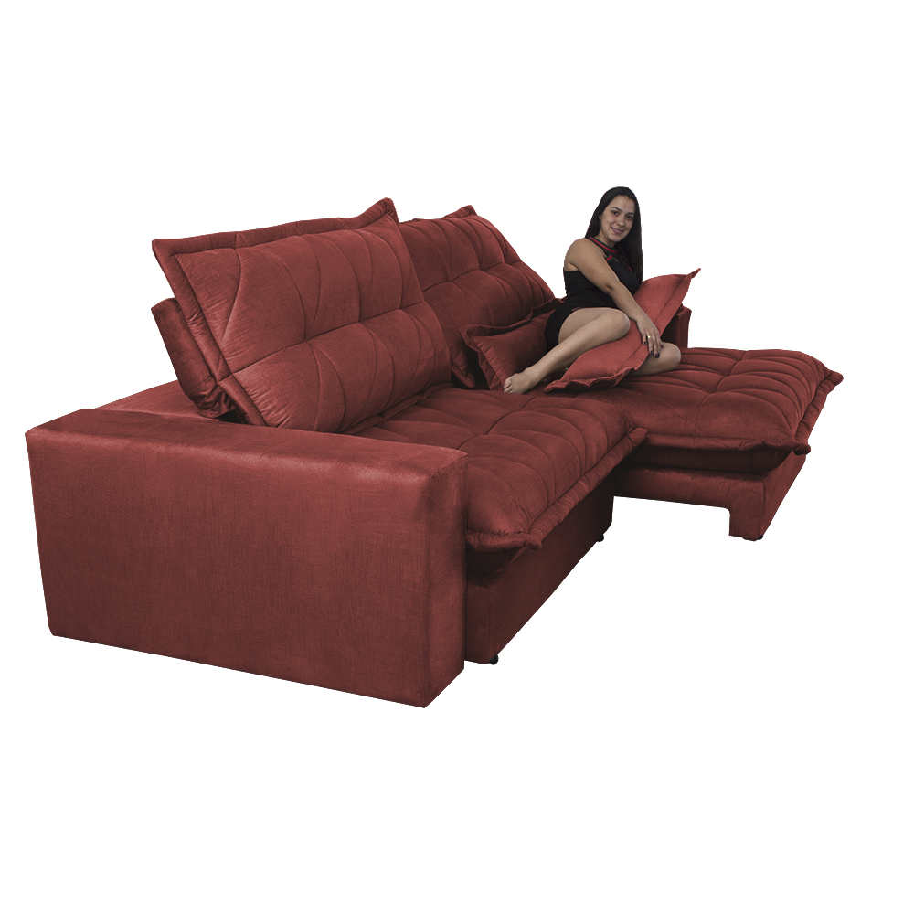 Sofá Retrátil e Reclinável 2,72m com Molas Ensacadas Cama inBox Soft Tecido Suede Vermelho