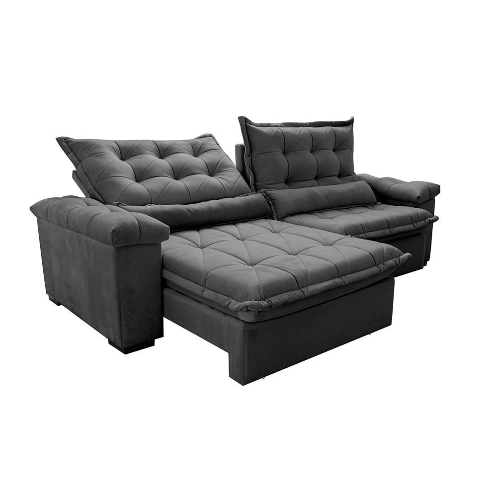 Sofá Retrátil e Reclinável 2,75m Cama inBox Big Fresh com SoftGel D40 Velupluma Cinza