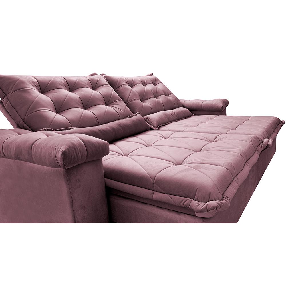 Sofá Retrátil e Reclinável 2,75m Cama inBox Big Fresh com SoftGel D40 Velupluma Rose