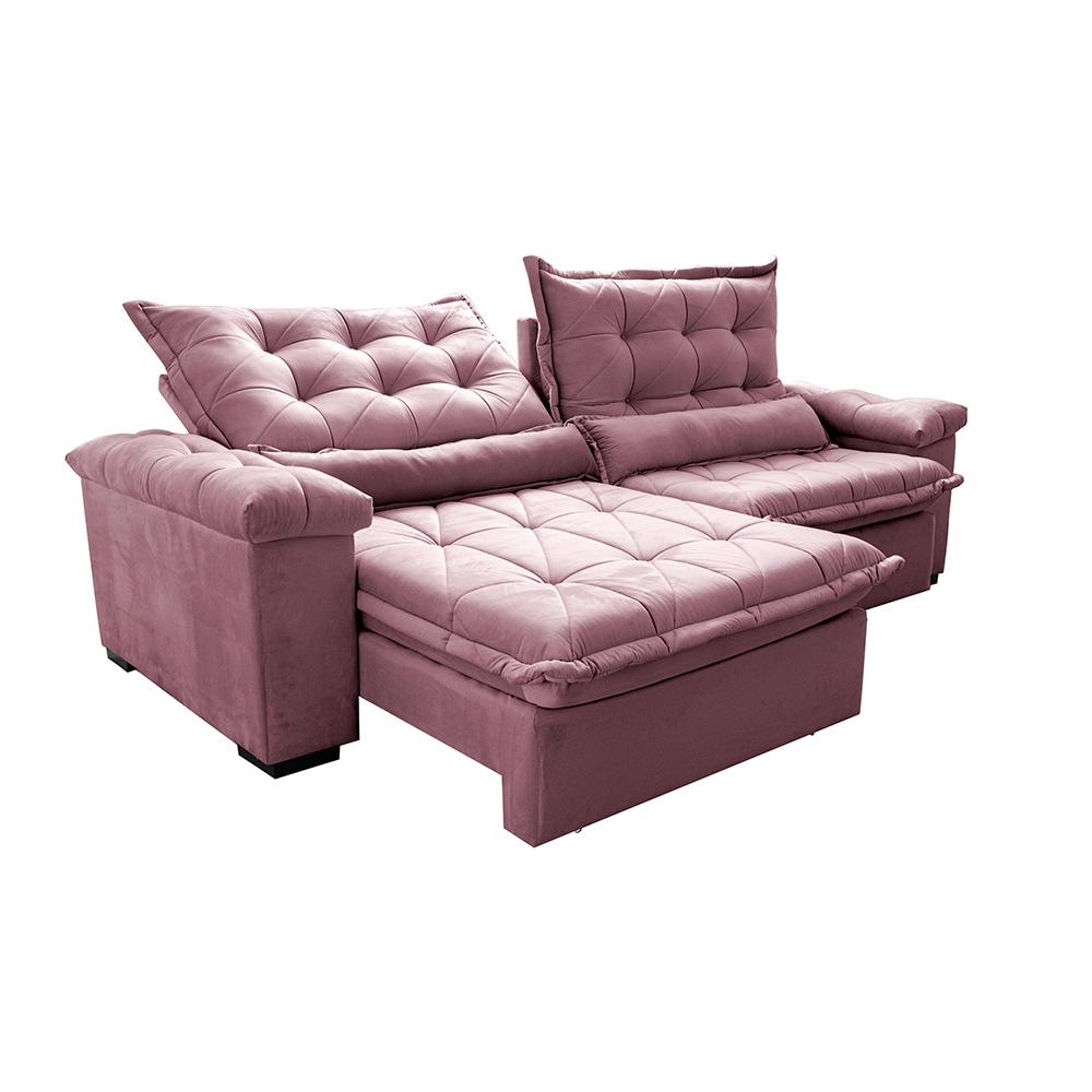 Sofá Retrátil e Reclinável 2,75m Cama inBox Big Fresh com SoftGel D40 Velupluma Rose