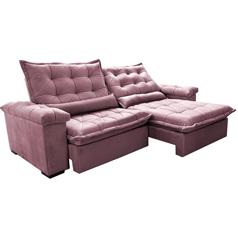 Sofá Retrátil e Reclinável 2,75m Cama inBox Big Fresh com SoftGel D40 Velupluma Rose