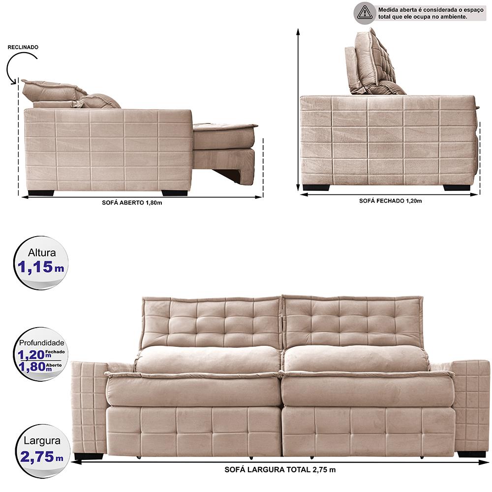 Sofá Retrátil e Reclinável 2,75m Cama inBox Big Puffer com SoftGel D40 Velupluma Bege