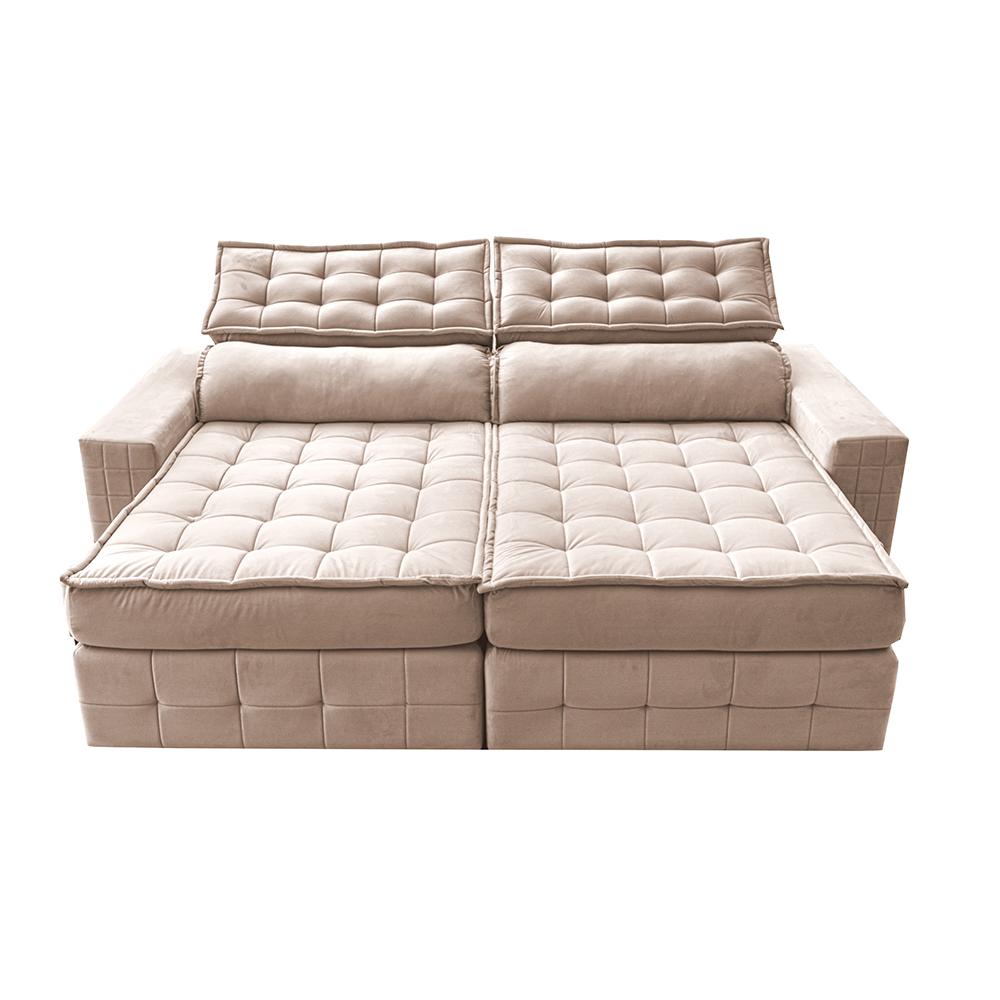 Sofá Retrátil e Reclinável 2,75m Cama inBox Big Puffer com SoftGel D40 Velupluma Bege