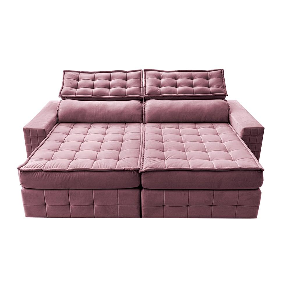 Sofá Retrátil e Reclinável 2,75m Cama inBox Big Puffer com SoftGel D40 Velupluma Rose