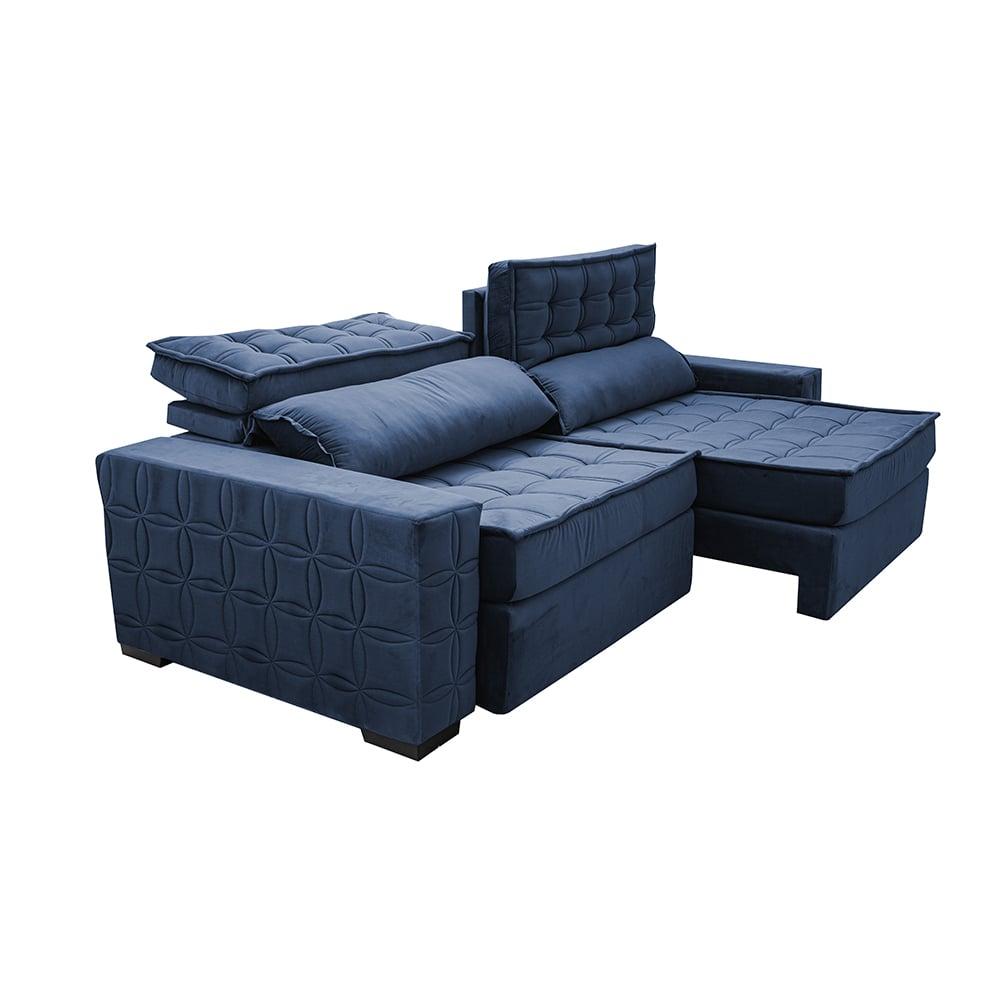 Sofá Retrátil e Reclinável 2,75m Cama inBox Big Star com SoftGel D40 Velupluma Azul