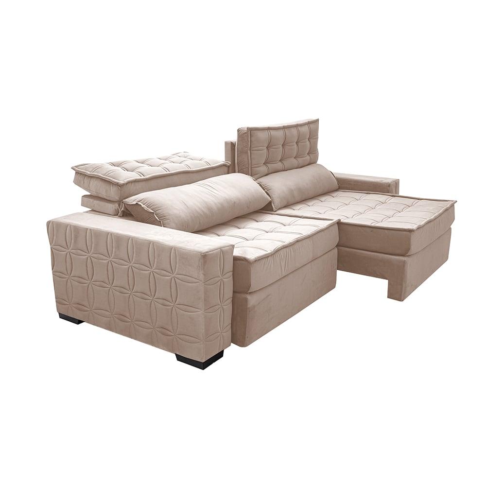 Sofá Retrátil e Reclinável 2,75m Cama inBox Big Star com SoftGel D40 Velupluma Bege