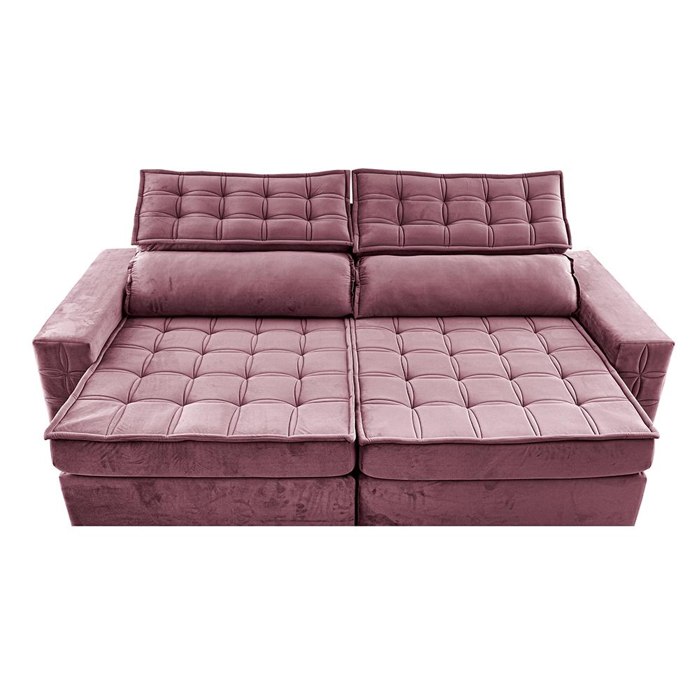 Sofá Retrátil e Reclinável 2,75m Cama inBox Big Star com SoftGel D40 Velupluma Rose
