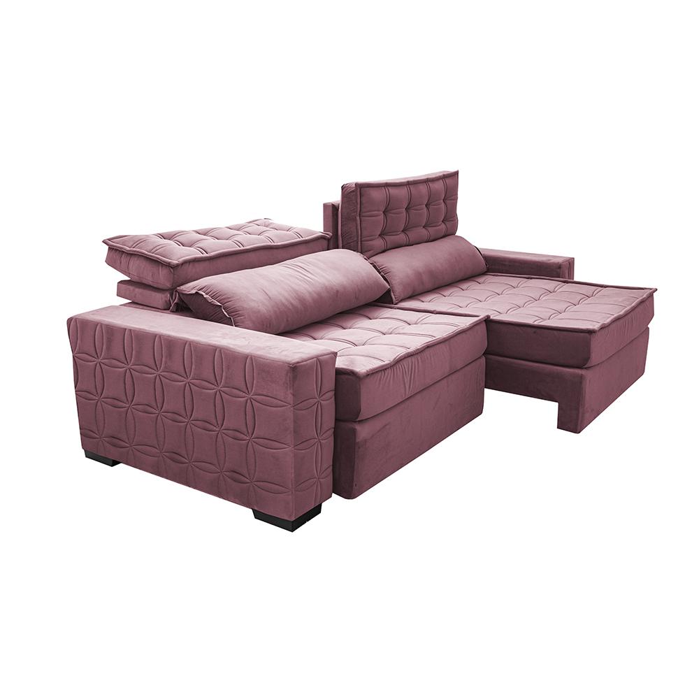 Sofá Retrátil e Reclinável 2,75m Cama inBox Big Star com SoftGel D40 Velupluma Rose