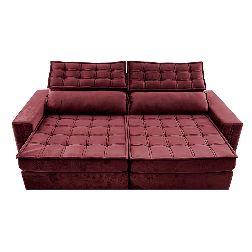 Sofá Retrátil e Reclinável 2,75m Cama inBox Big Star com SoftGel D40 Velupluma Vinho