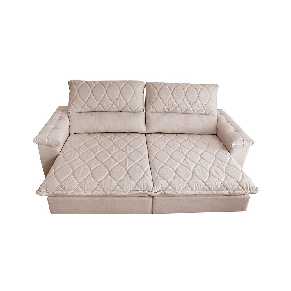 Sofá Retrátil e Reclinável 2,75m Molas Ensacadas Cama inBox Big Home com Bordado 3D Linho Bege Claro