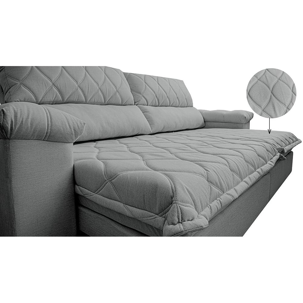 Sofá Retrátil e Reclinável 2,75m Molas Ensacadas Cama inBox Big Home com Bordado 3D Linho Cinza Claro