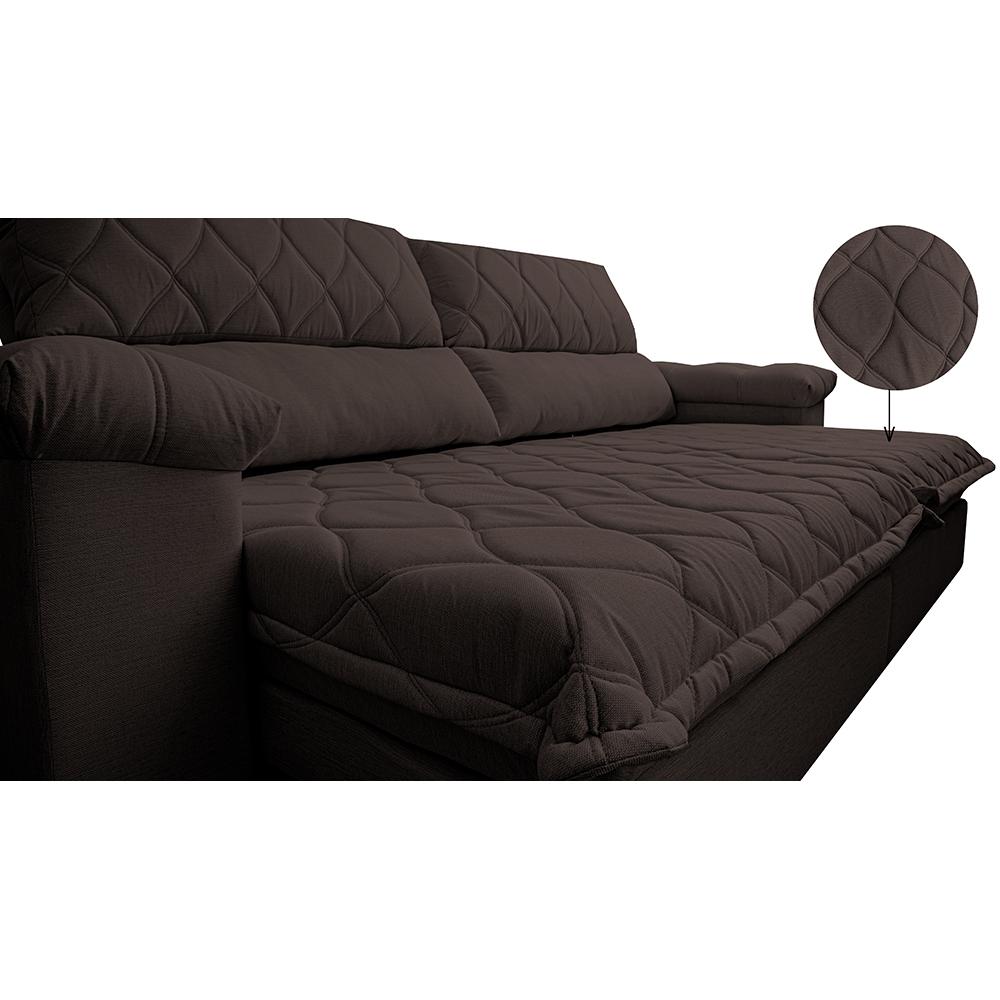 Sofá Retrátil e Reclinável 2,75m Molas Ensacadas Cama inBox Big Home com Bordado 3D Linho Marrom