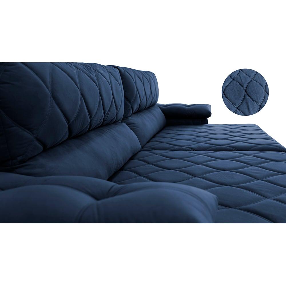 Sofá Retrátil e Reclinável 2,75m Molas Ensacadas Cama inBox Big Home com Bordado 3D Velusoft Azul