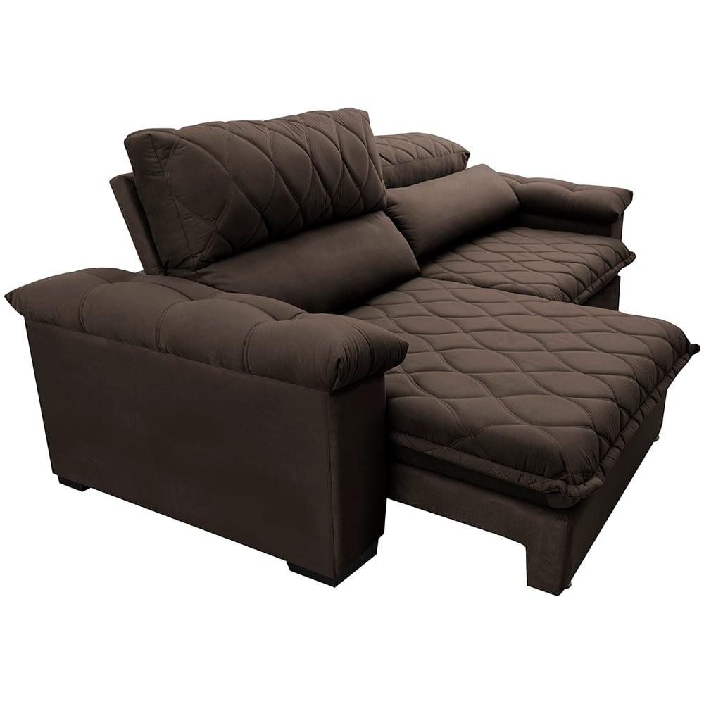 Sofá Retrátil e Reclinável 2,75m Molas Ensacadas Cama inBox Big Home com Bordado 3D Velusoft Café