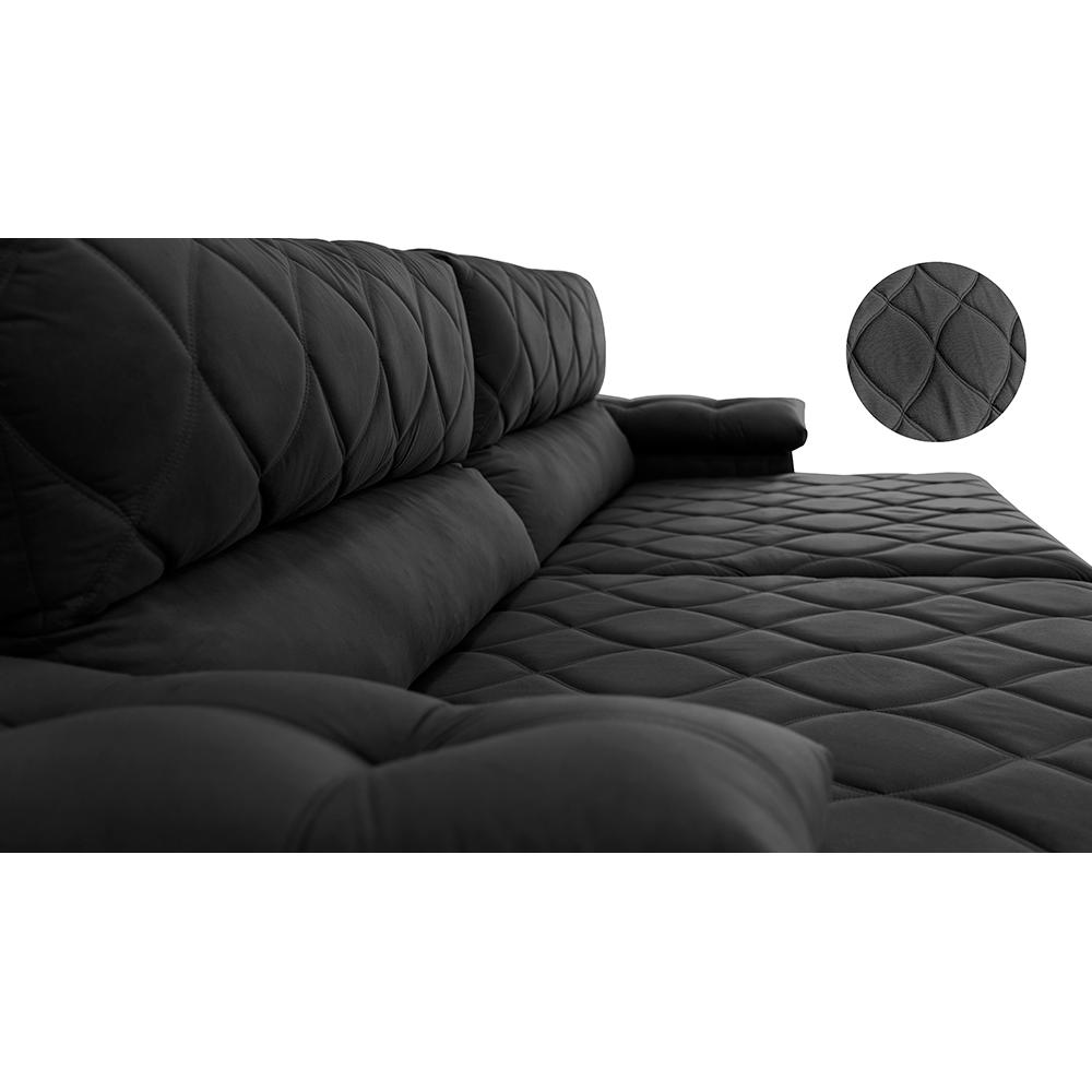 Sofá Retrátil e Reclinável 2,75m Molas Ensacadas Cama inBox Big Home com Bordado 3D Velusoft Preto