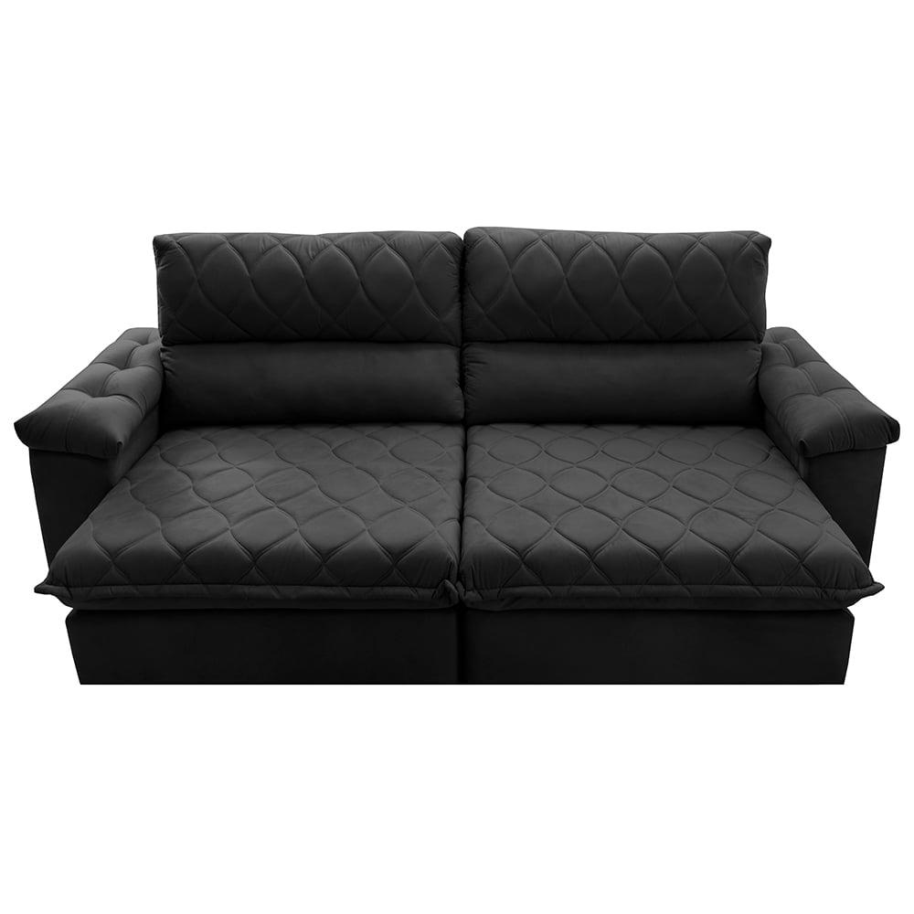 Sofá Retrátil e Reclinável 2,75m Molas Ensacadas Cama inBox Big Home com Bordado 3D Velusoft Preto