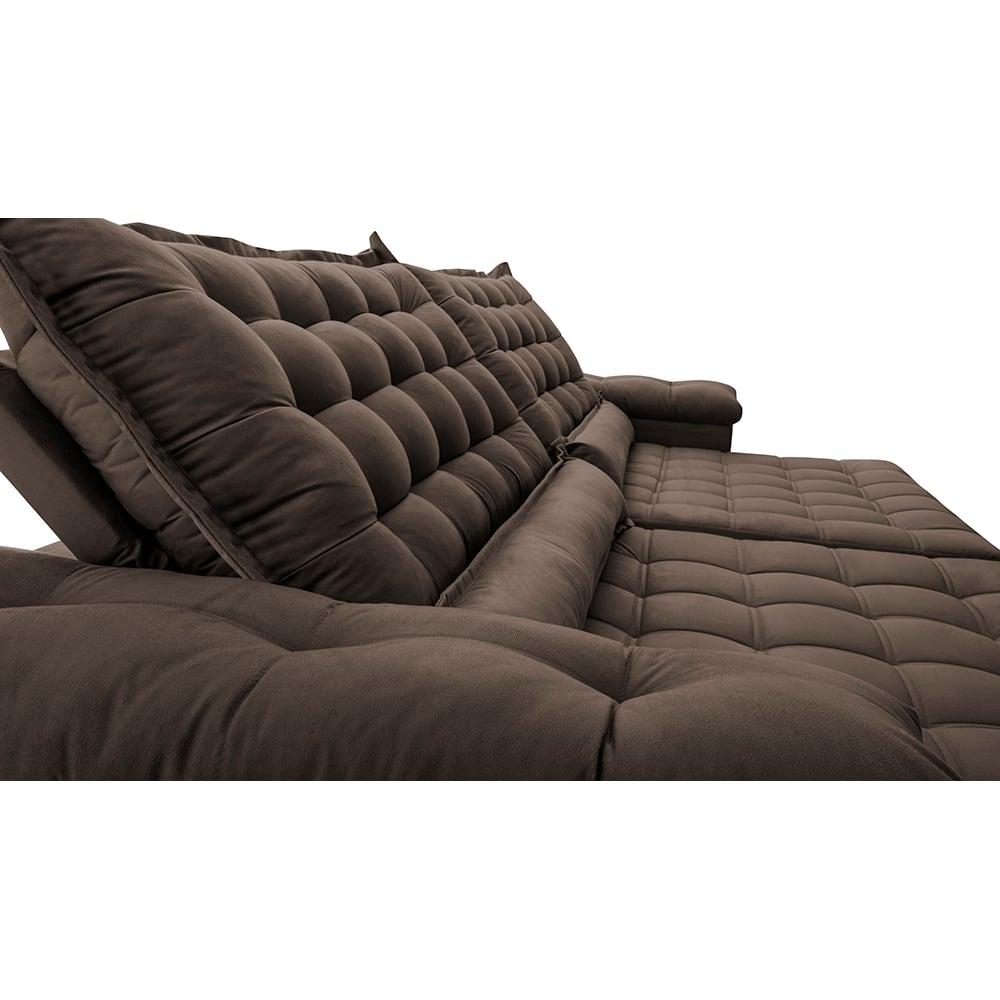 Sofá Retrátil e Reclinável 2,75m Molas Ensacadas Cama inBox Big Space com Bordado 3D Velusoft Café