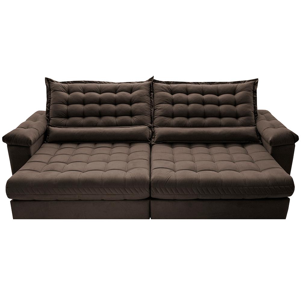 Sofá Retrátil e Reclinável 2,75m Molas Ensacadas Cama inBox Big Space com Bordado 3D Velusoft Café
