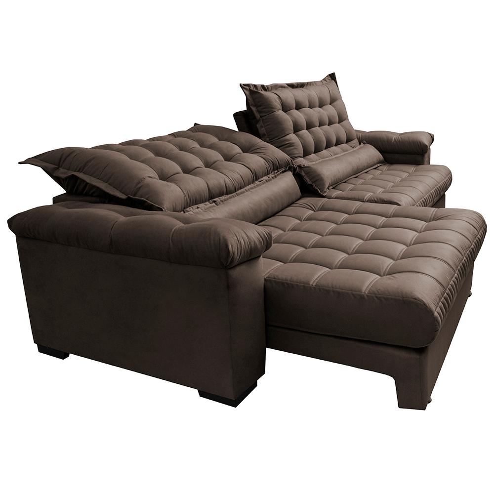 Sofá Retrátil e Reclinável 2,75m Molas Ensacadas Cama inBox Big Space com Bordado 3D Velusoft Café