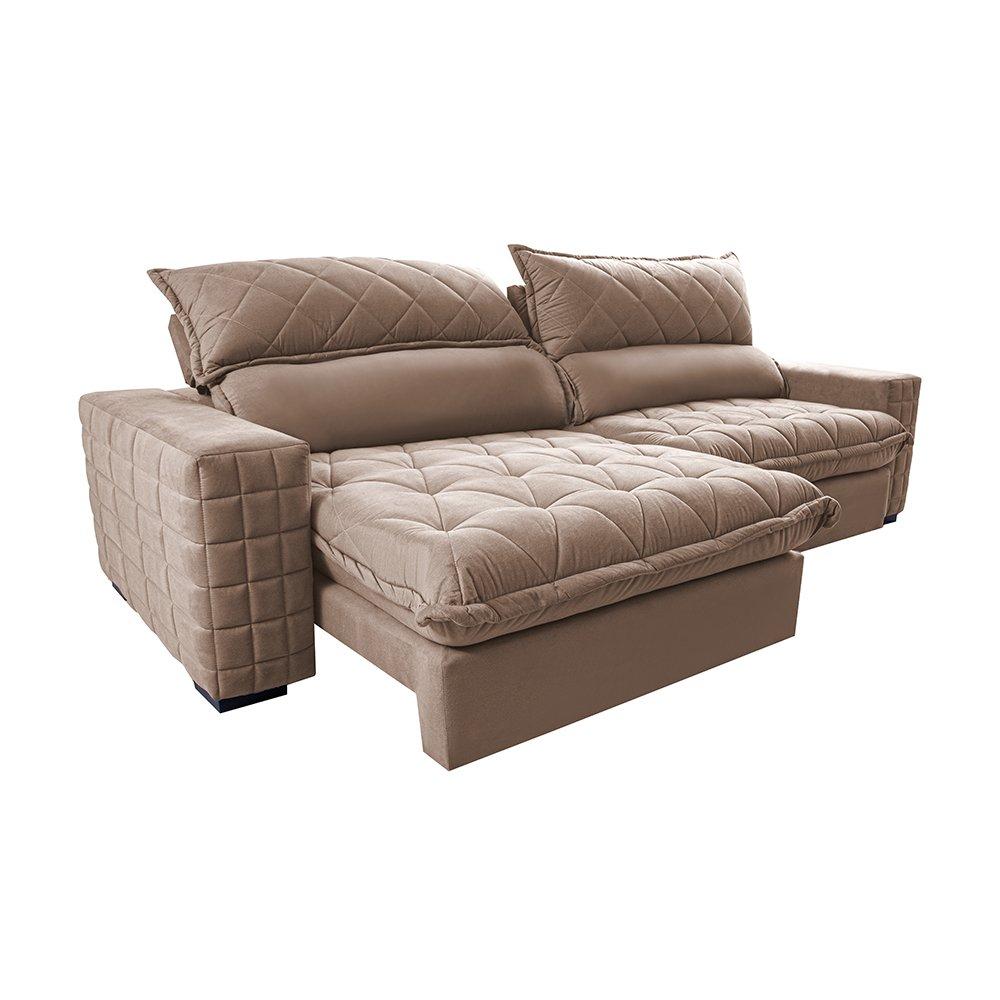 Sofá Retrátil e Reclinável 2,75m Molas Ensacadas Cama inBox Elegance com ThermoGel Velusoft Bege