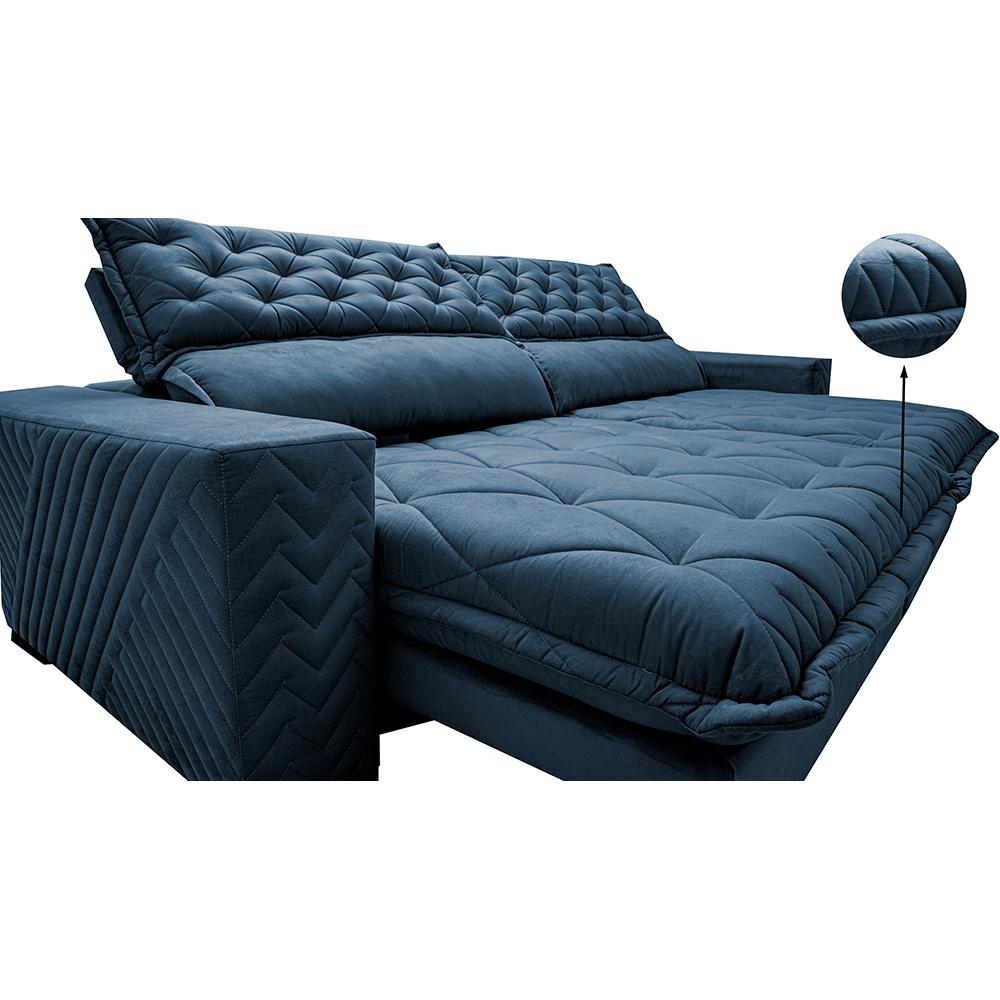 Sofá Retrátil e Reclinável 2,75m Molas Ensacadas Cama inBox Spazus com Bordado 3D Velusoft Azul