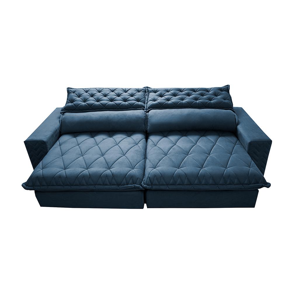 Sofá Retrátil e Reclinável 2,75m Molas Ensacadas Cama inBox Spazus com Bordado 3D Velusoft Azul