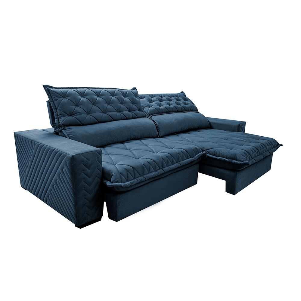 Sofá Retrátil e Reclinável 2,75m Molas Ensacadas Cama inBox Spazus com Bordado 3D Velusoft Azul