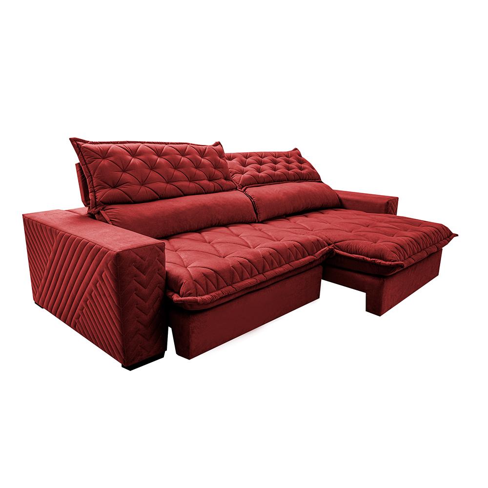 Sofá Retrátil e Reclinável 2,75m Molas Ensacadas Cama inBox Spazus com Bordado 3D Velusoft Vermelho