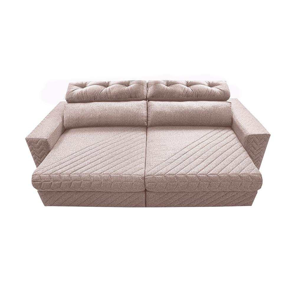 Sofá Retrátil e Reclinável 2,75m Molas Ensacadas Cama inBox Style Thermo Gel Linho Bege Claro