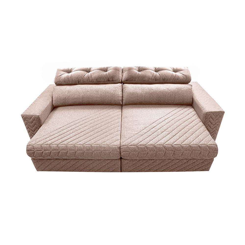 Sofá Retrátil e Reclinável 2,75m Molas Ensacadas Cama inBox Style Thermo Gel Linho Bege Escuro