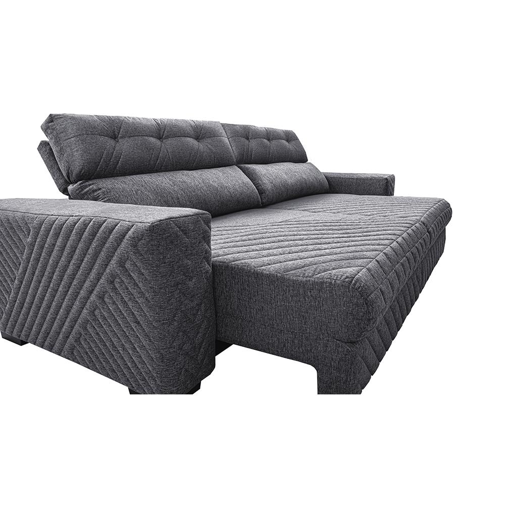 Sofá Retrátil e Reclinável 2,75m Molas Ensacadas Cama inBox Style Thermo Gel Linho Cinza Escuro