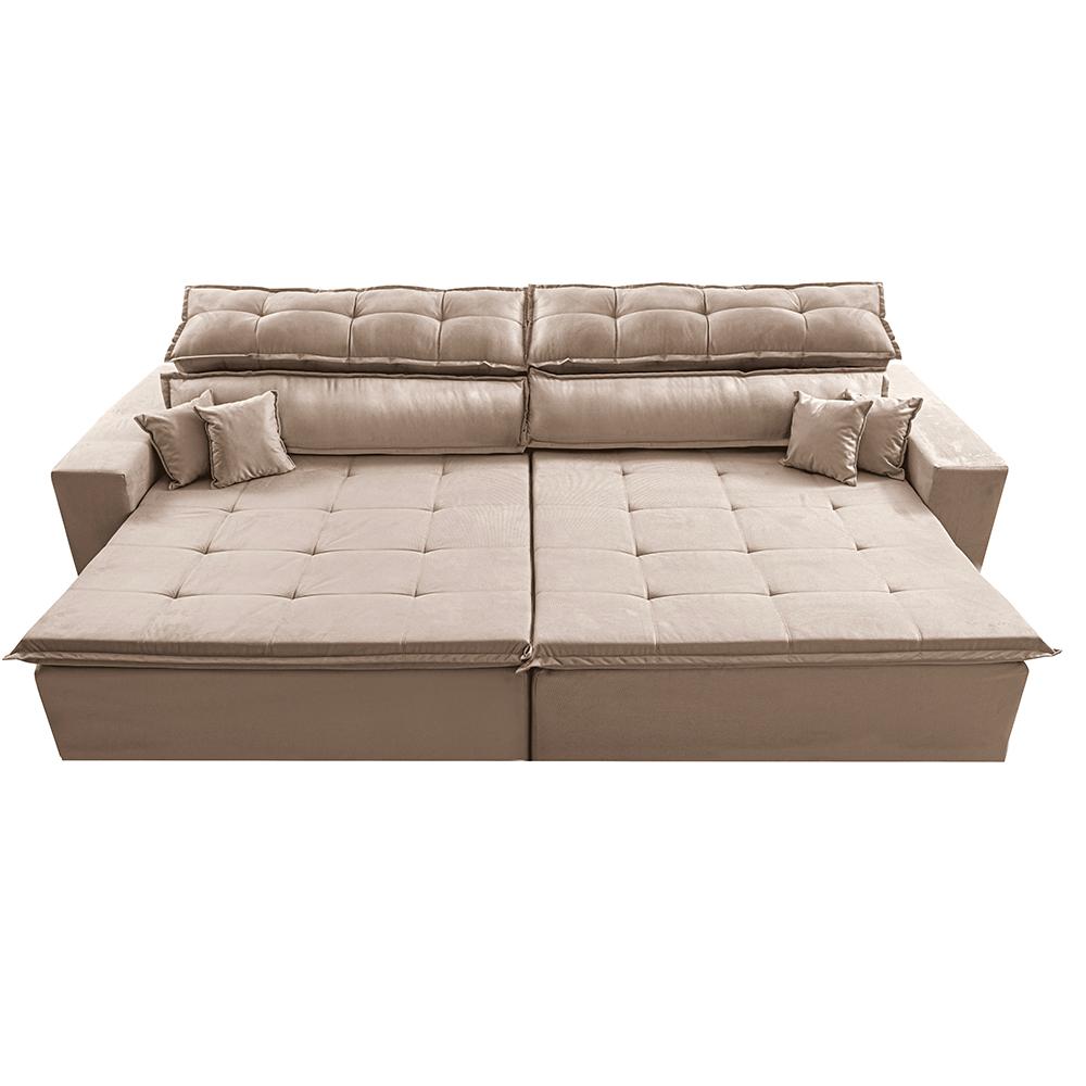 Sofá Retrátil e Reclinável 2,92m Luxos Cama inBox Velusoft Bege