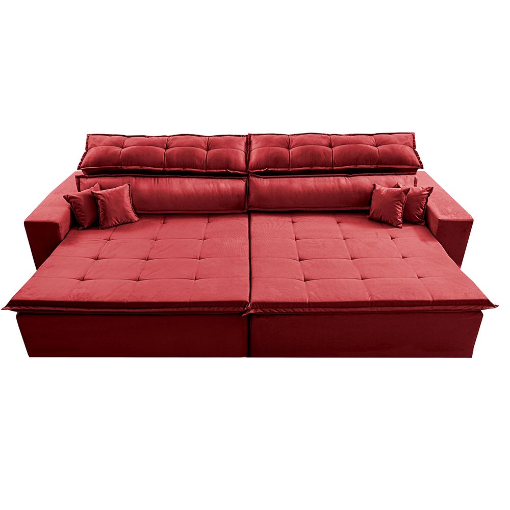 Sofá Retrátil e Reclinável 2,92m Luxos Cama inBox Velusoft Vermelho