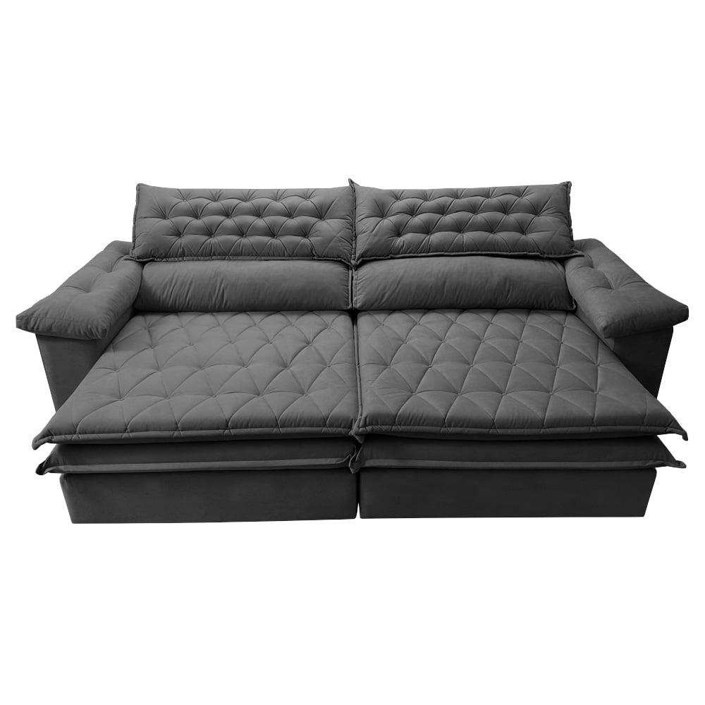 Sofá Retrátil e Reclinável 2,92m Molas Ensacadas Cama inBox Alemanha de Viscoelástico Velusoft Cinza