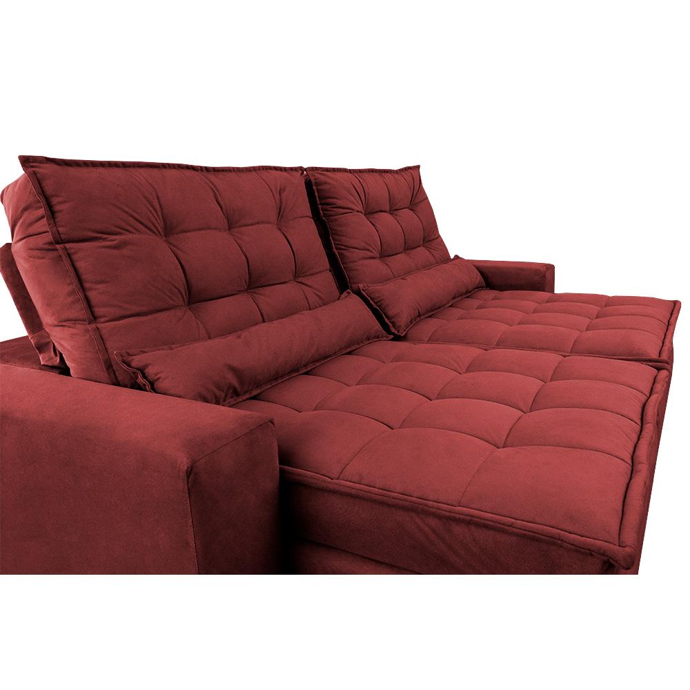 Sofá Retrátil e Reclinável 2,92m Molas Ensacadas Cama inBox Catar Velusoft Vermelho