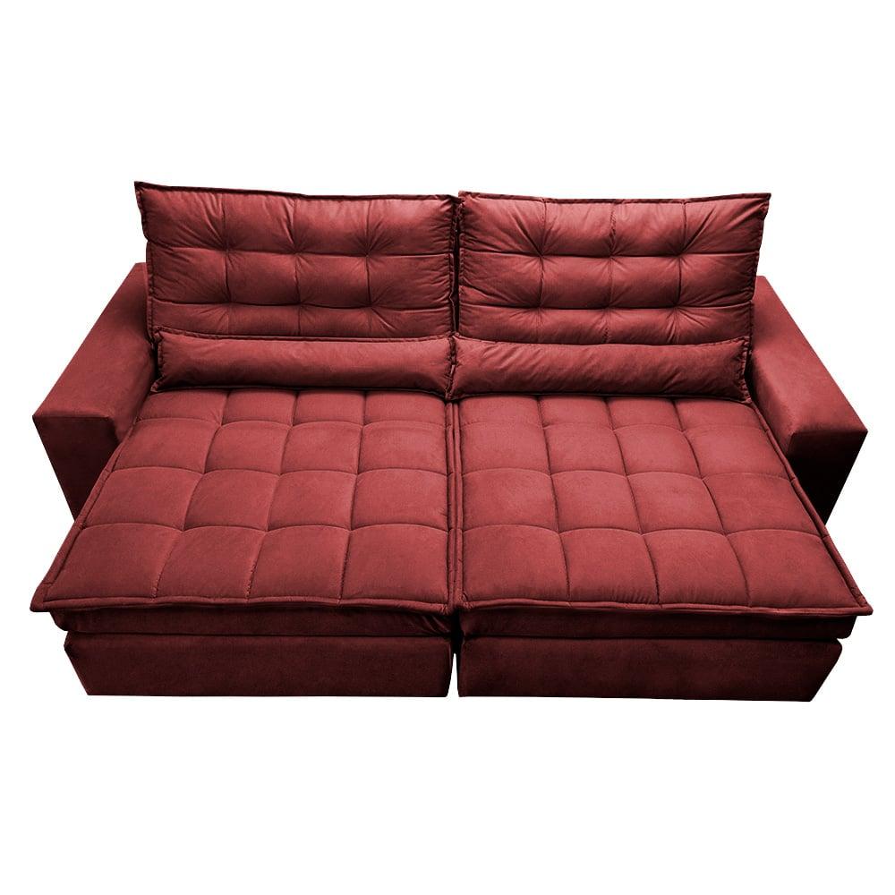 Sofá Retrátil e Reclinável 2,92m Molas Ensacadas Cama inBox Catar Velusoft Vermelho