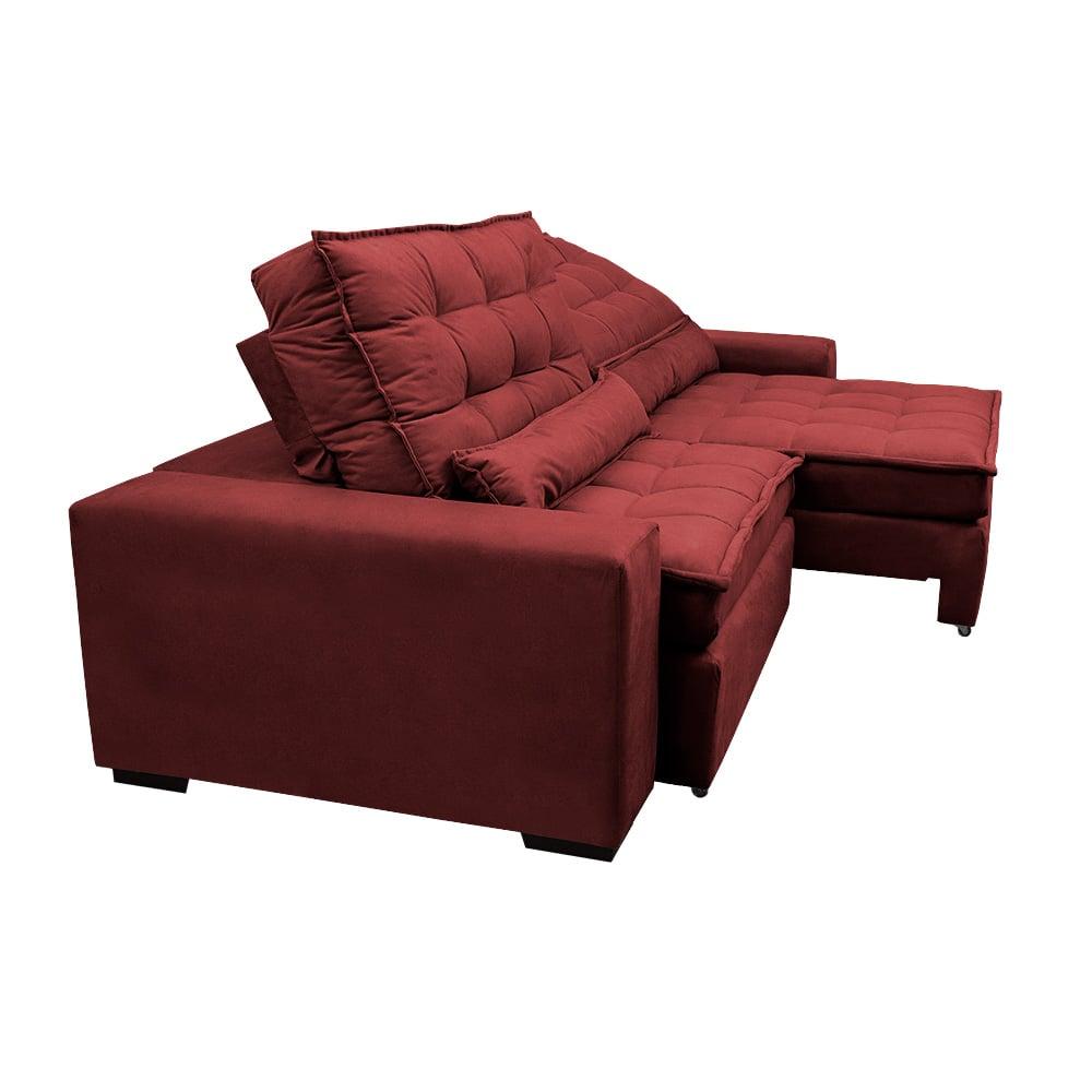 Sofá Retrátil e Reclinável 2,92m Molas Ensacadas Cama inBox Catar Velusoft Vermelho