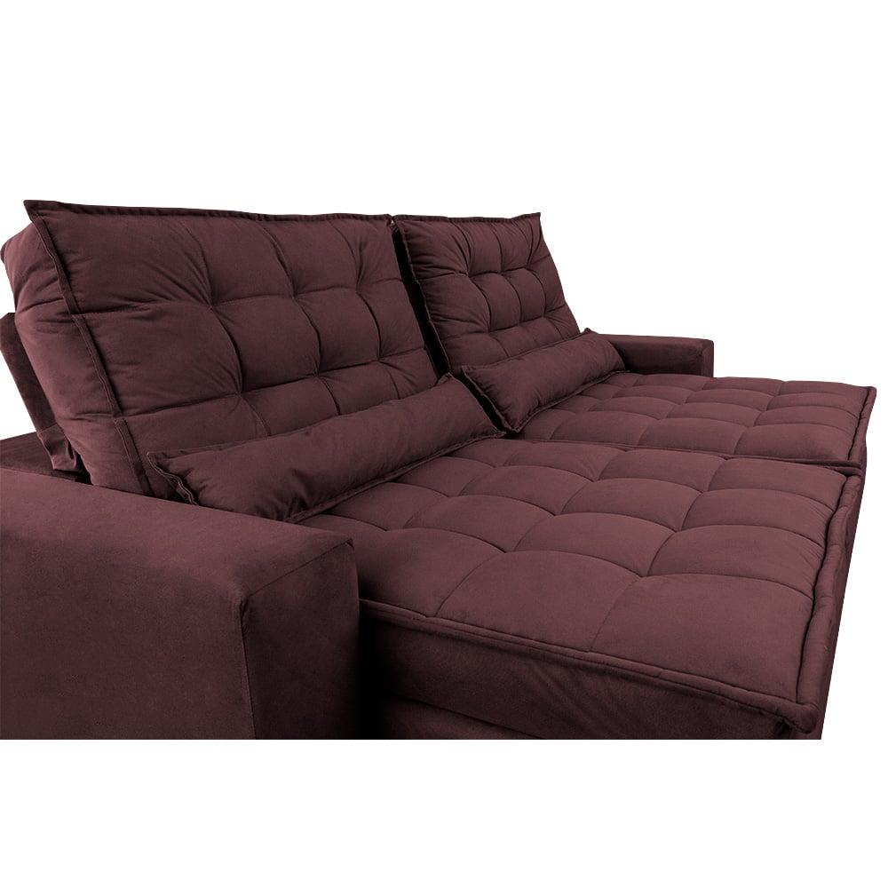Sofá Retrátil e Reclinável 2,92m Molas Ensacadas Cama inBox Catar Velusoft Vinho