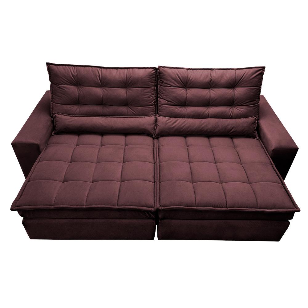 Sofá Retrátil e Reclinável 2,92m Molas Ensacadas Cama inBox Catar Velusoft Vinho