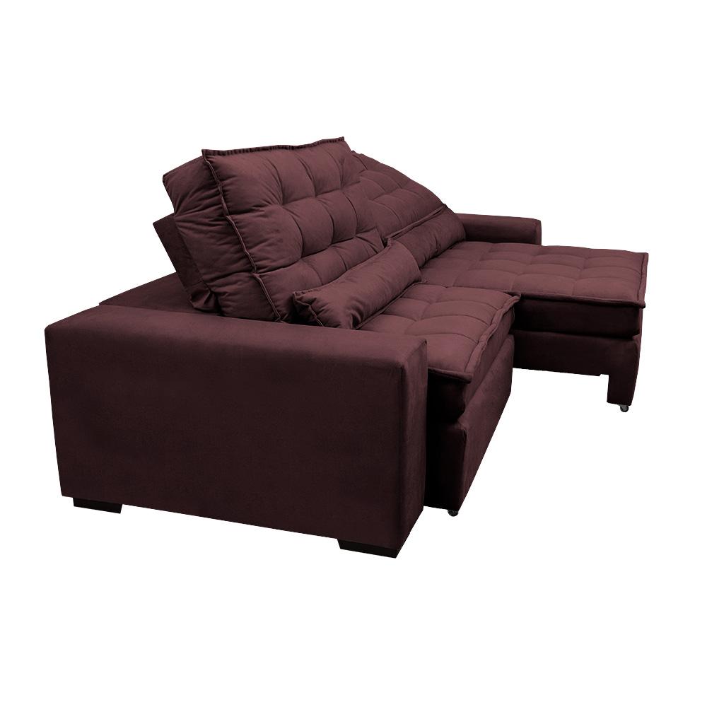 Sofá Retrátil e Reclinável 2,92m Molas Ensacadas Cama inBox Catar Velusoft Vinho