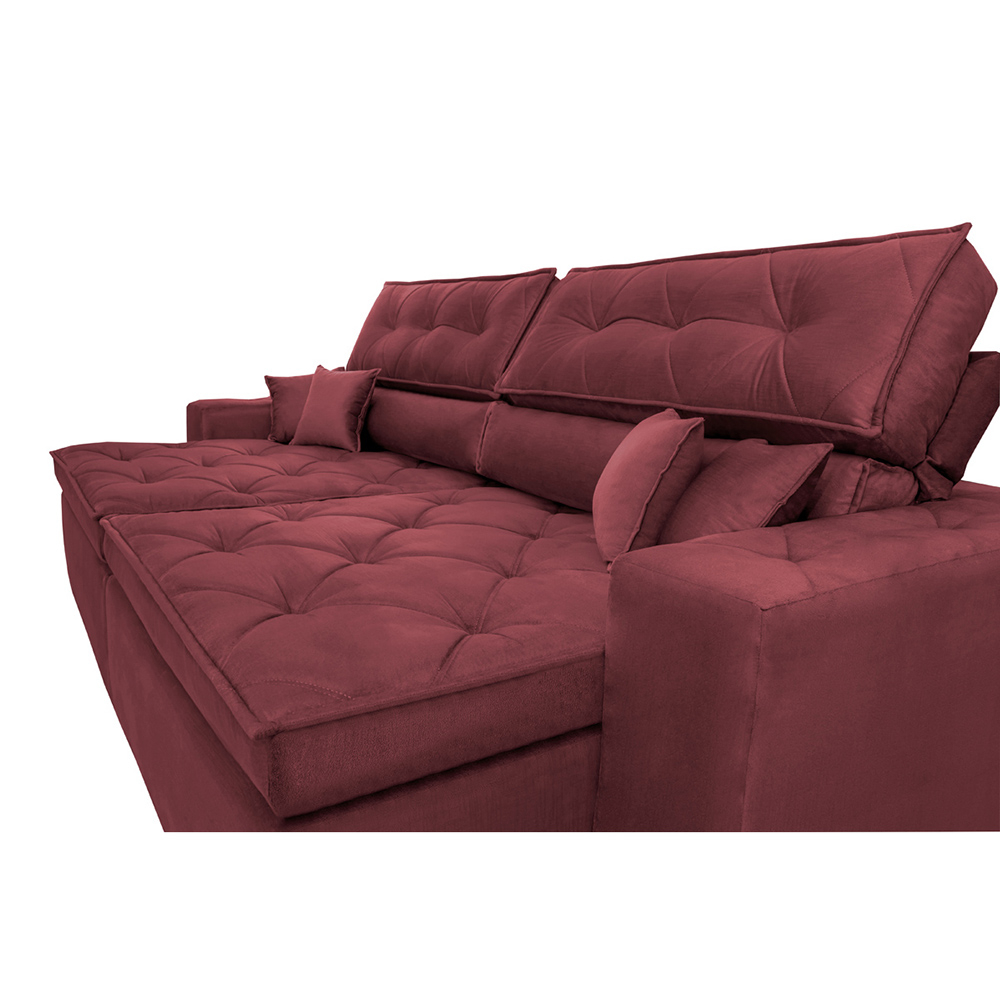 Sofá Retrátil e Reclinável 2,92m com Molas Cama inBox Estilo Suede Velusoft Vinho