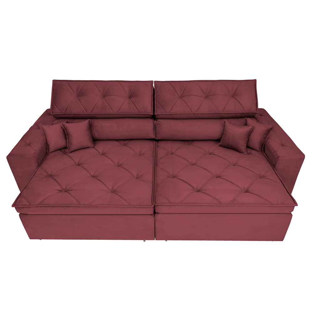 Sofá Retrátil e Reclinável 2,92m com Molas Cama inBox Estilo Suede Velusoft Vinho