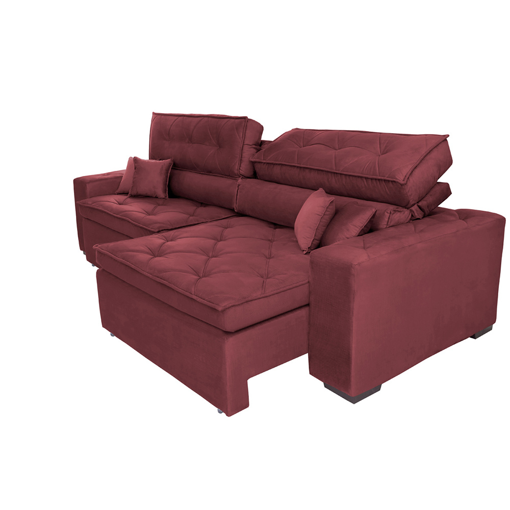 Sofá Retrátil e Reclinável 2,92m com Molas Cama inBox Estilo Suede Velusoft Vinho