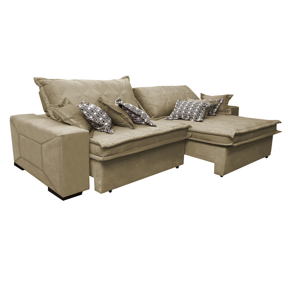 Sofá Retrátil e Reclinável 2,92m com Molas Ensacadas Cama Inbox Supreme Tecido Suede Velusoft Bege