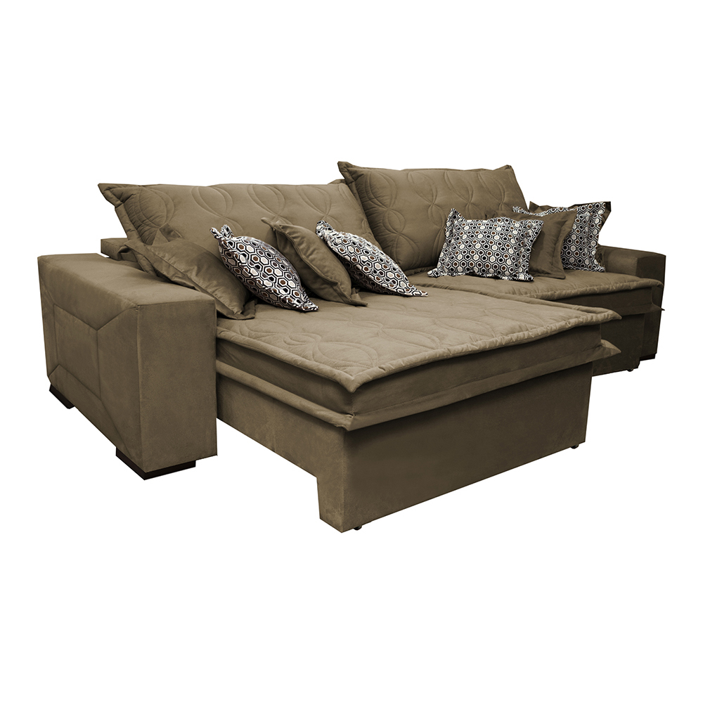 Sofá Retrátil e Reclinável 2,92m com Molas Ensacadas Cama Inbox Supreme Tecido Suede Velusoft Castor