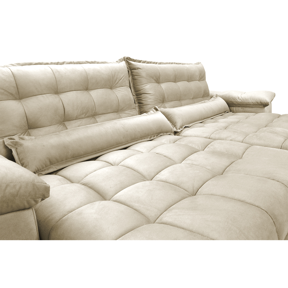 Sofá Retrátil e Reclinável 2,92m com Molas Ensacadas Cama inBox Aconchego Tecido Suede Bege