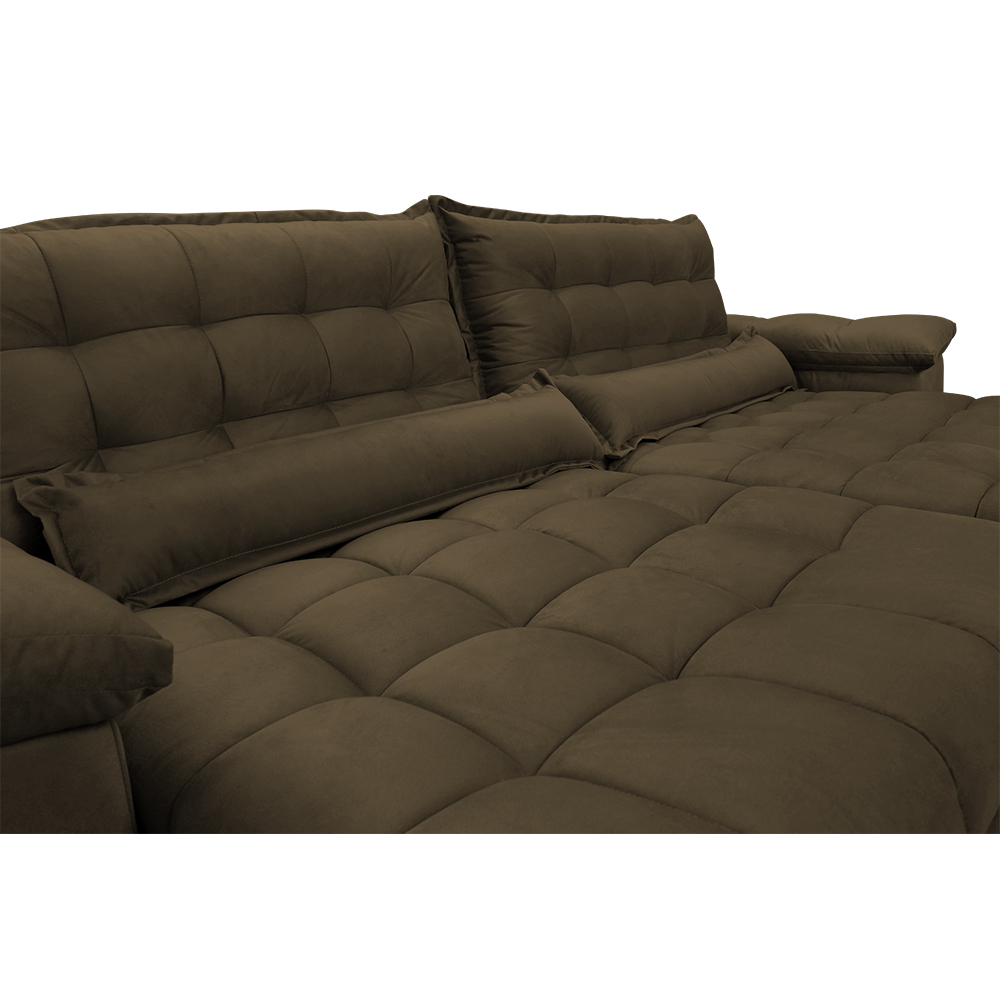 Sofá Retrátil e Reclinável 2,92m com Molas Ensacadas Cama inBox Aconchego Tecido Suede Café