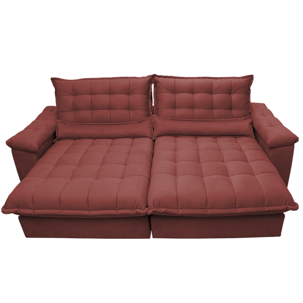 Sofá Retrátil e Reclinável 2,92m com Molas Ensacadas Cama inBox Aconchego Tecido Suede Vermelho