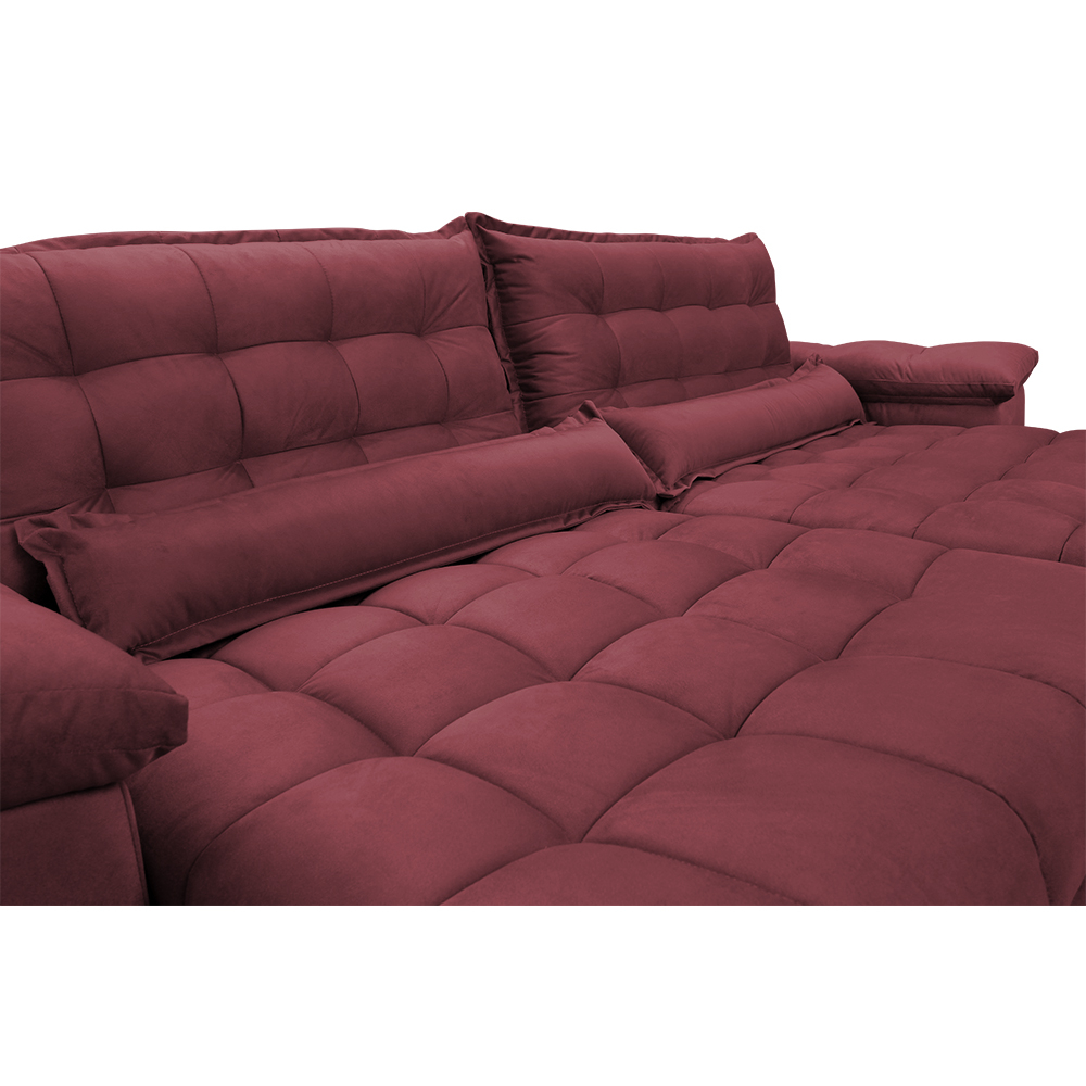 Sofá Retrátil e Reclinável 2,92m com Molas Ensacadas Cama inBox Aconchego Tecido Suede Vinho