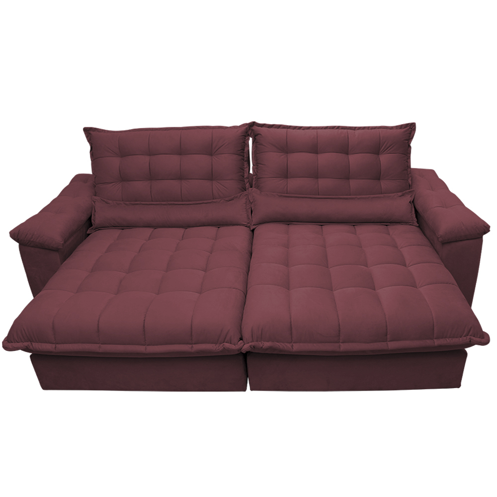 Sofá Retrátil e Reclinável 2,92m com Molas Ensacadas Cama inBox Aconchego Tecido Suede Vinho